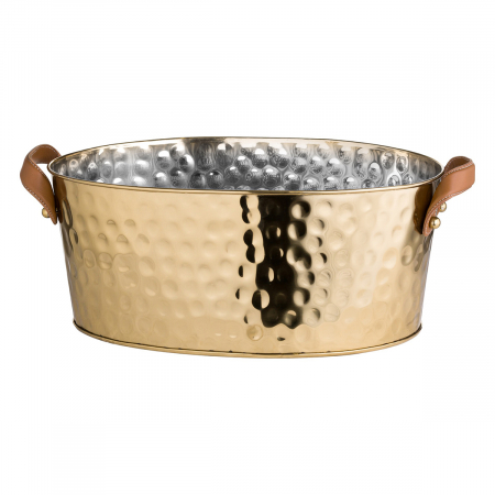 Hammered Brass Champagne Cooler with Leather Handles
